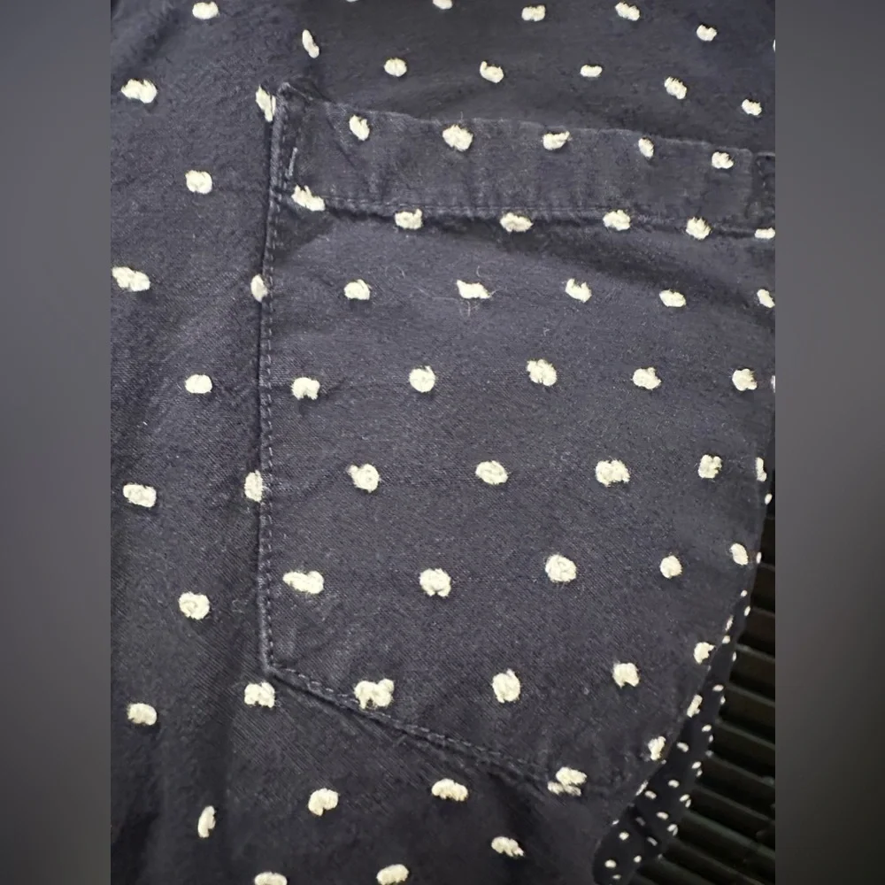 Talbots Top Navy White Polka Dot Button Long Sleeve - Picture 3 of 7